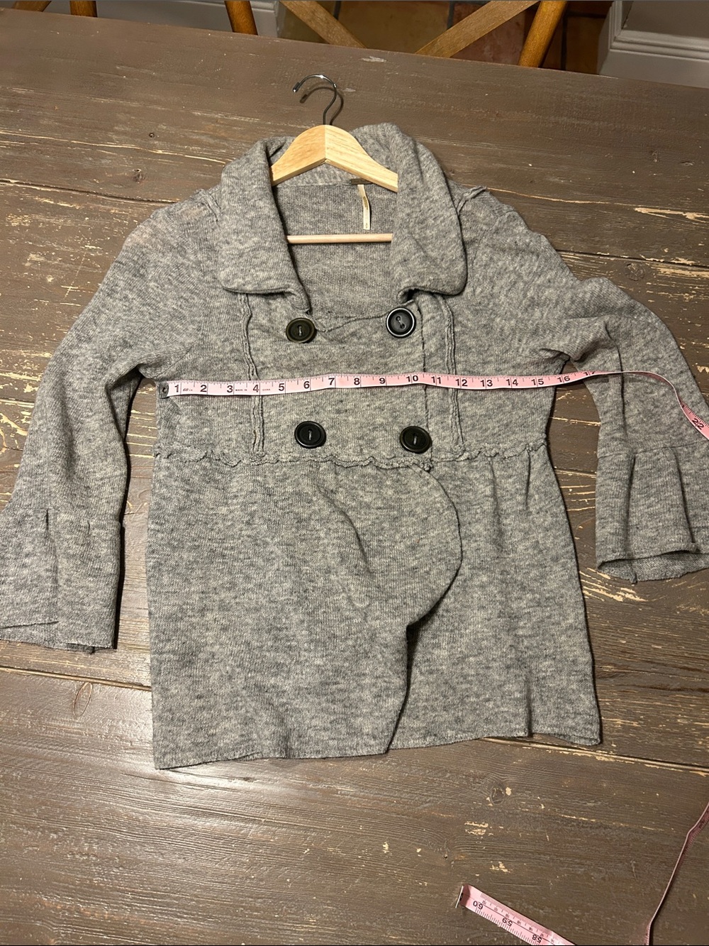 Free People Gray Double-Breasted Wool Sweater Jacket
